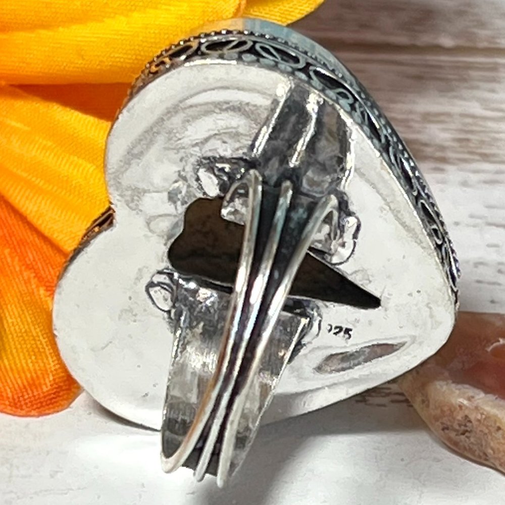 Picture Jasper Ring Heart Handmade Gemstone Crystal Antique Design 925 Silver - Picture 5 of 11